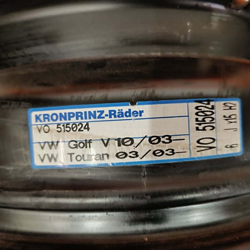 Ocelový disk VW, Škoda 6Jx15'', 5x112, ET47 1kus (Použité)